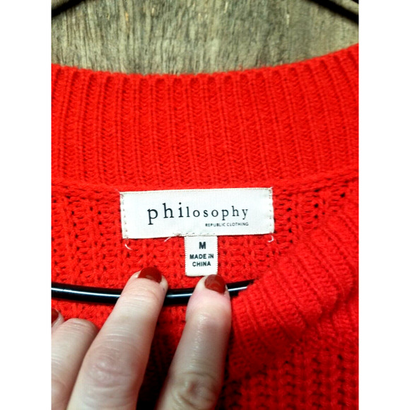 Philosophy Wmns Size M Sweater Long Sleeve Button Detail Oversized Pullover Red - Picture 2 of 8